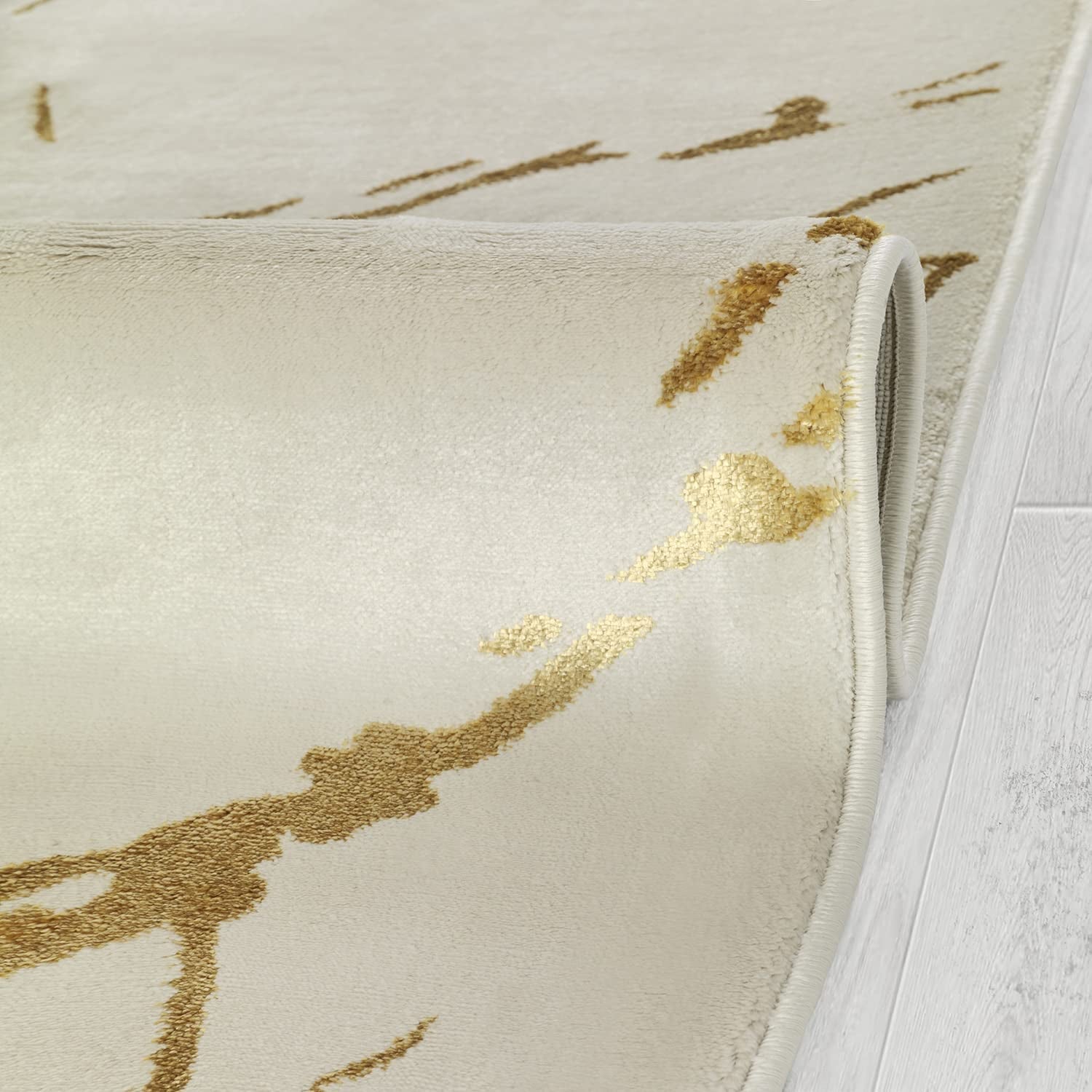 Babil Gold Marble Abstract Modern Indoor Area Rug (5'3" X 7')